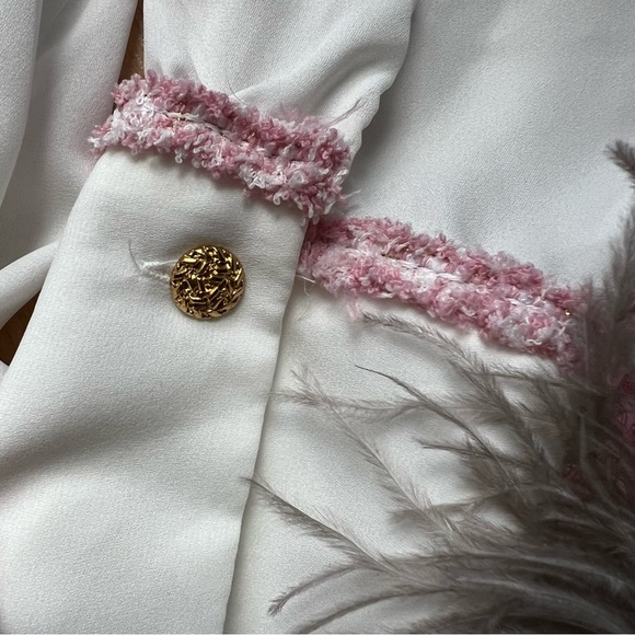Zara white chiffon blouse with pink tweed textured detail - Picture 7 of 9